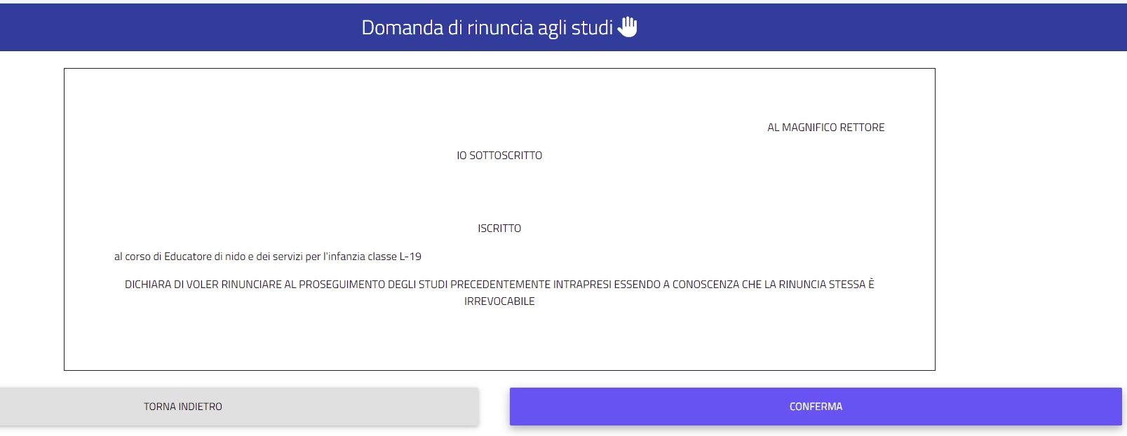 Come presentare la domanda di rinuncia agli studi - Portale dello Studente